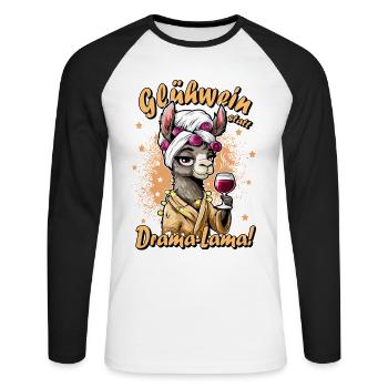 Vin chaud au lieu de drame Humour de bureau Cadeau pour les collègues - T-shirt baseball manches longues Homme - blanc/noir - Devant - Nik (191cm)