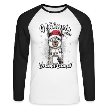 Vin chaud au lieu de drame Humour de bureau Cadeau pour les collègues - T-shirt baseball manches longues Homme - blanc/noir - Devant - Nik (191cm)