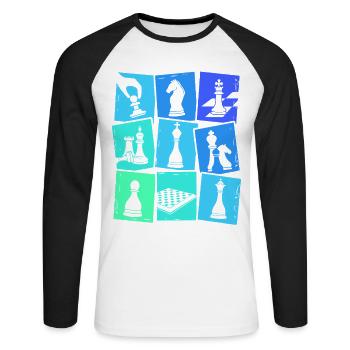Schach Schachspieler Kinder Jungen Herren - Unisex Baseballshirt langarm - Weiß/Schwarz - Vorne - Nik (191cm)