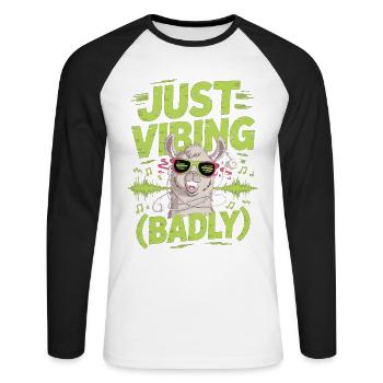 Just Vibing Badly – Lama Shirt für Musikfans - Unisex Baseballshirt langarm - Weiß/Schwarz - Vorne - Nik (191cm)