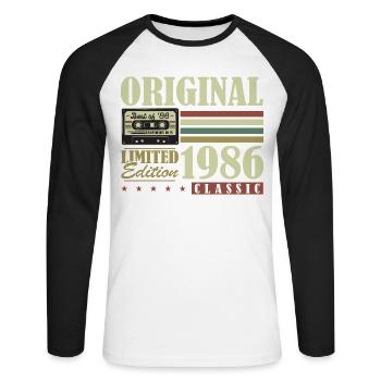 Original 1986 Jahrgang Vintage Geburtstag Retro - Unisex Baseballshirt langarm - Weiß/Schwarz - Vorne - Nik (191cm)