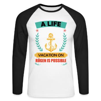 Baltic Sea A LIFE WITHOUT RÜGEN HOLIDAYS IS POSSIBLE - Unisex Long Sleeve Baseball T-Shirt - white/black - Front - Nik (191cm)