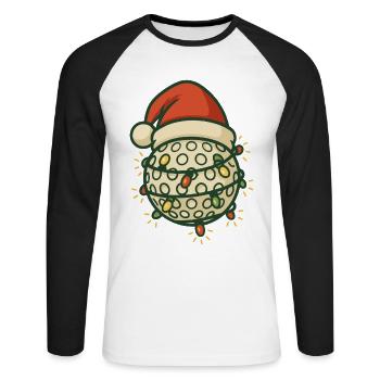 Funny Golf Ball Santa Christmas Lights - Unisex Long Sleeve Baseball T-Shirt - white/black - Front - Nik (191cm)