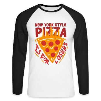 Deep Dish Pizza Chicargo - Unisex Long Sleeve Baseball T-Shirt - white/black - Front - Nik (191cm)