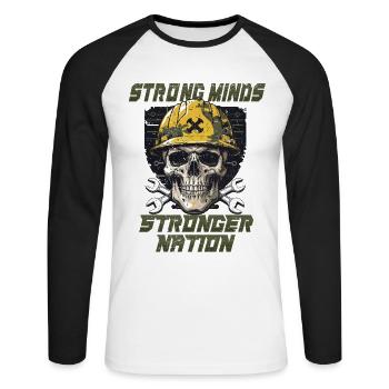 Mécanicien militaire - T-shirt baseball manches longues Homme - blanc/noir - Devant - Nik (191cm)