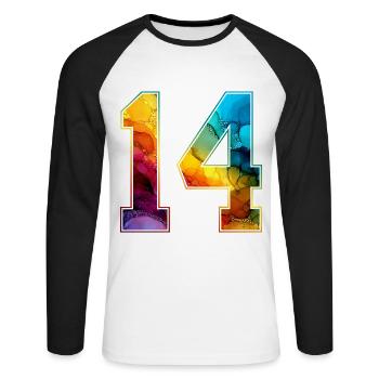 NON. 14 NUMÉRO 14 COLLÈGE 14E ANNIVERSAIRE - T-shirt baseball manches longues Homme - blanc/noir - Devant - Nik (191cm)