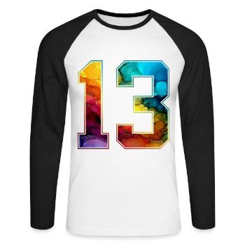 NON. 13 NUMÉRO 13 COLLÈGE 13E ANNIVERSAIRE - T-shirt baseball manches longues Homme - blanc/noir - Devant - Nik (191cm)