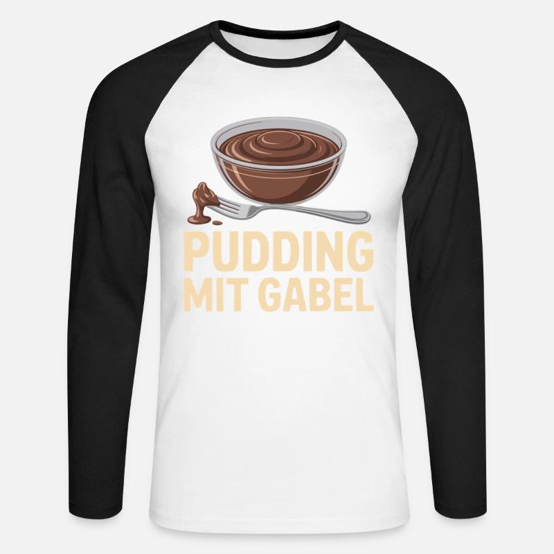 Pudding Mit Gabel - Unisex Baseballshirt langarm - Weiß/Schwarz