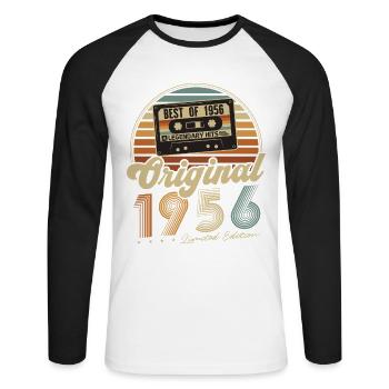 Original 1956 Vintage Cadeau d’anniversaire Rétro - T-shirt baseball manches longues Homme - blanc/noir - Devant - Nik (191cm)