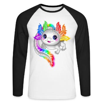 Regenbogen bunter Axolotl - Unisex Baseballshirt langarm - Weiß/Schwarz - Vorne - Nik (191cm)