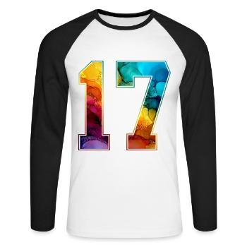 NR. 17 NUMMER 17 COLLEGE 17. GEBURTSTAG - Unisex Baseballshirt langarm - Weiß/Schwarz - Vorne - Nik (191cm)