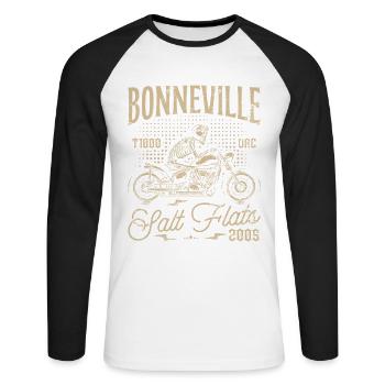 Bonneville Salt Flats Motorrad Geburtstag 2005 - Unisex Baseballshirt langarm - Weiß/Schwarz - Vorne - Nik (191cm)
