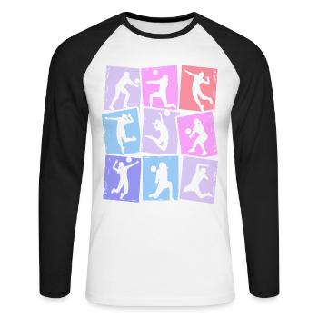 Volley-ball Filles Joueurs de volley-ball Enfants Femmes - T-shirt baseball manches longues Homme - blanc/noir - Devant - Nik (191cm)