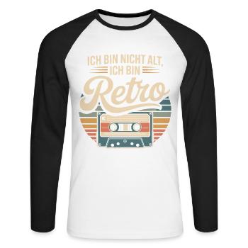 Ich bin Retro Kassette - Unisex Baseballshirt langarm - Weiß/Schwarz - Vorne - Nik (191cm)