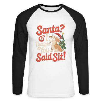 Lustiger Weihnachtshund - Unisex Baseballshirt langarm - Weiß/Schwarz - Vorne - Nik (191cm)