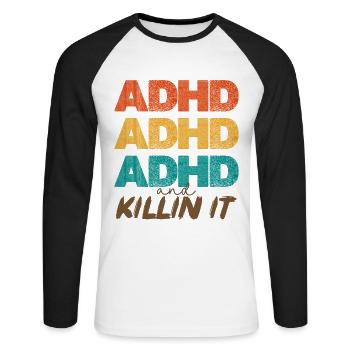 ADHD Power Farbstacking - Unisex Baseballshirt langarm - Weiß/Schwarz - Vorne - Nik (191cm)