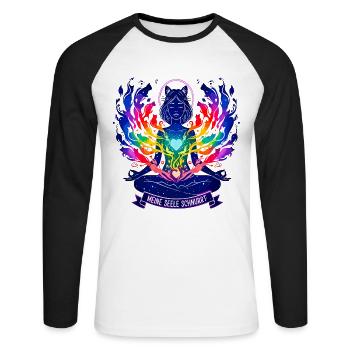 My Soul Purrs - Yoga Cat Rainbow - Unisex Long Sleeve Baseball T-Shirt - white/black - Front - Nik (191cm)