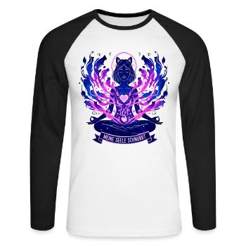 Chat mystique, mon âme ronronne - T-shirt baseball manches longues Homme - blanc/noir - Devant - Nik (191cm)