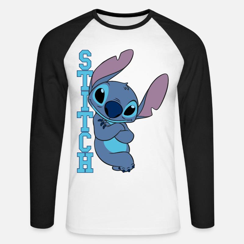Lilo & Stitch Schriftzug Mit Stitch - Unisex Baseballshirt langarm - Weiß/Schwarz