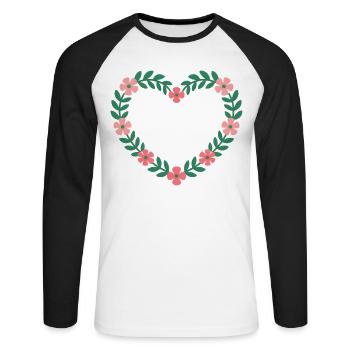 Be Kind Blütenherz Motiv - Unisex Baseballshirt langarm - Weiß/Schwarz - Vorne - Nik (191cm)
