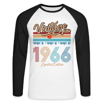 1966 Anniversaire Vintage Limited Edition Cadeau  - T-shirt baseball manches longues Homme - blanc/noir - Devant - Nik (191cm)
