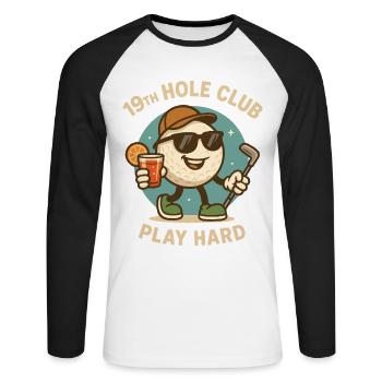 Golf Fun Club 19e trou Jouer dur - T-shirt baseball manches longues Homme - blanc/noir - Devant - Nik (191cm)