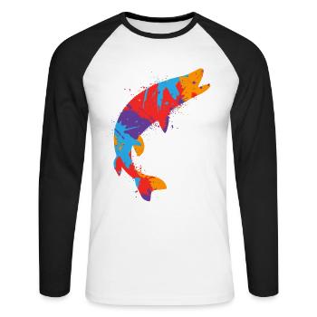 Pêche au brochet coloré Pêcheur de brochet - T-shirt baseball manches longues Homme - blanc/noir - Devant - Nik (191cm)