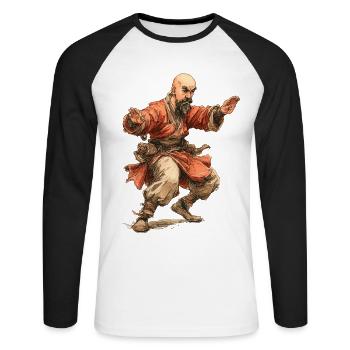 Moine Kungfu - T-shirt baseball manches longues Homme - blanc/noir - Devant - Nik (191cm)