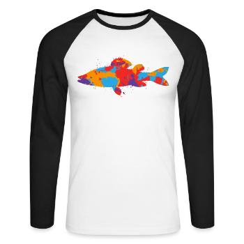 Coloré Zander Angler Design Zander Pêche Pêche - T-shirt baseball manches longues Homme - blanc/noir - Devant - Nik (191cm)