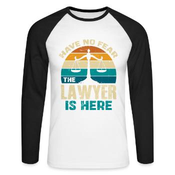 Kein Grund zur Angst Der Anwalt Hier - Unisex Baseballshirt langarm - Weiß/Schwarz - Vorne - Nik (191cm)