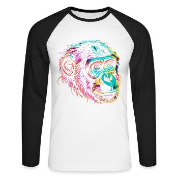 Néon Singe Portrait Couleur Explosion - T-shirt baseball manches longues Homme - blanc/noir - Devant - Nik (191cm)