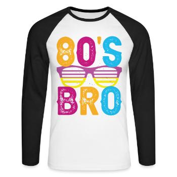 80s Birthday 80s Fancy Dress Party - Unisex Long Sleeve Baseball T-Shirt - white/black - Front - Nik (191cm)