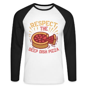 Deep Dish Pizza Chicargo - Unisex Long Sleeve Baseball T-Shirt - white/black - Front - Nik (191cm)