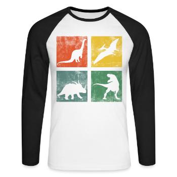 Dinosaur Dino Dinos Tyrannosaurus Triceratops - Unisex Long Sleeve Baseball T-Shirt - white/black - Front - Nik (191cm)