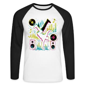 Breakdance Neon Style – Music & Street Art - Unisex Long Sleeve Baseball T-Shirt - white/black - Front - Nik (191cm)