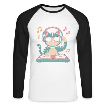 DJ Katze - Unisex Baseballshirt langarm - Weiß/Schwarz - Vorne - Nik (191cm)