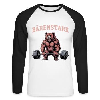Halérophile BÄRENSTARK Funny - T-shirt baseball manches longues Homme - blanc/noir - Devant - Nik (191cm)