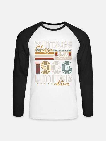 Vintage 1966 Born Birthday Gift - Unisex Long Sleeve Baseball T-Shirt - white/black