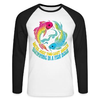 Two Lost Souls – Koi Fish Retro - Unisex Long Sleeve Baseball T-Shirt - white/black - Front - Nik (191cm)