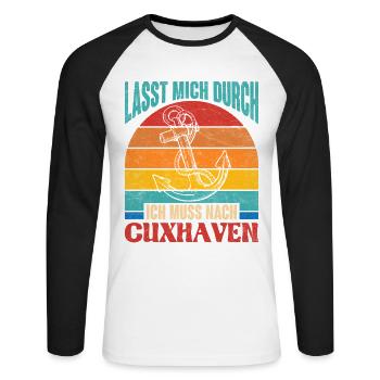 Cuxhavener LASST MICH DURCH MUSS NACH CUXHAVEN - Unisex Baseballshirt langarm - Weiß/Schwarz - Vorne - Nik (191cm)