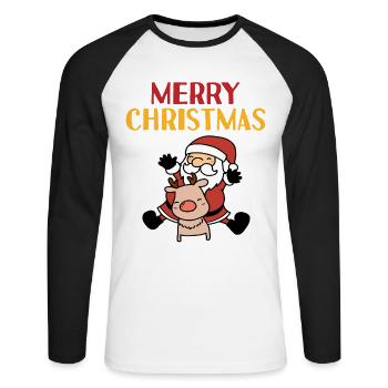 Frohe Weihnachten - Weihnachtsmann Geschenkidee - Unisex Baseballshirt langarm - Weiß/Schwarz - Vorne - Nik (191cm)