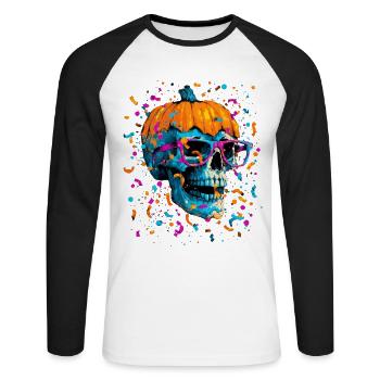 Skelett-party-kürbis, Gruseliger Halloween-spaß - Unisex Baseballshirt langarm - Weiß/Schwarz - Vorne - Nik (191cm)