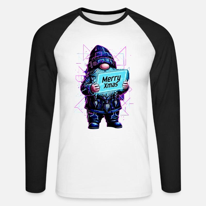 Merry Xmas - Synthwave Wichtel 80s Cyberpunk - Unisex Baseballshirt langarm - Weiß/Schwarz