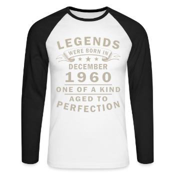 Décembre 1960 Vintage Anniversaire Cadeau Rétro - T-shirt baseball manches longues Homme - blanc/noir - Devant - Nik (191cm)