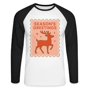 Vœux de Noël Renne Joie des Fêtes - T-shirt baseball manches longues Homme - blanc/noir - Devant - Nik (191cm)