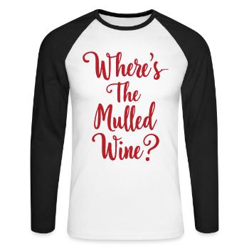 Où est le vin chaud ? Dicton sur le vin chaud - T-shirt baseball manches longues Homme - blanc/noir - Devant - Nik (191cm)