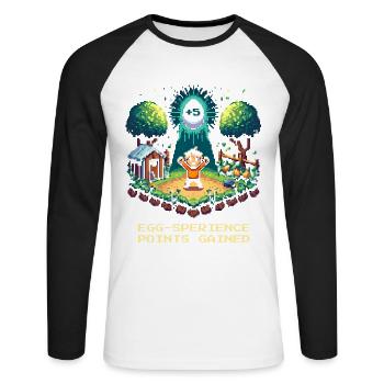Egg-sperience points collected | Level Up Humor - Unisex Long Sleeve Baseball T-Shirt - white/black - Front - Nik (191cm)