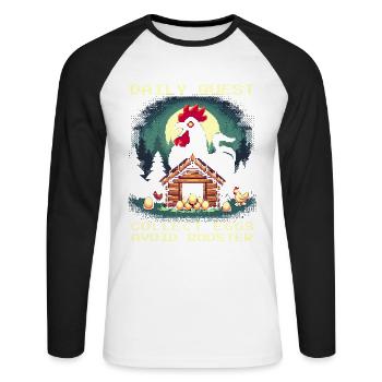 Quête quotidienne | Ramasser les œufs, éviter le coq - T-shirt baseball manches longues Homme - blanc/noir - Devant - Nik (191cm)