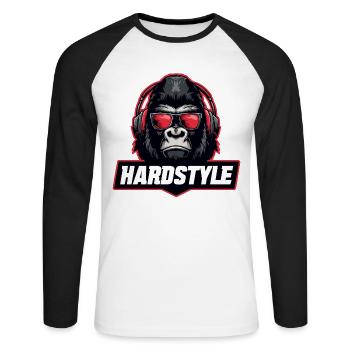 Hardstyle Gorilla – Conception musicale avec casque - T-shirt baseball manches longues Homme - blanc/noir - Devant - Nik (191cm)