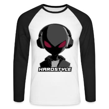 Hardstyle Alien – Conception musicale au casque - T-shirt baseball manches longues Homme - blanc/noir - Devant - Nik (191cm)